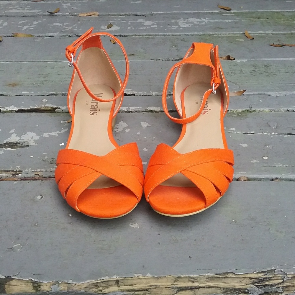 Marais orange sandal with cork heel